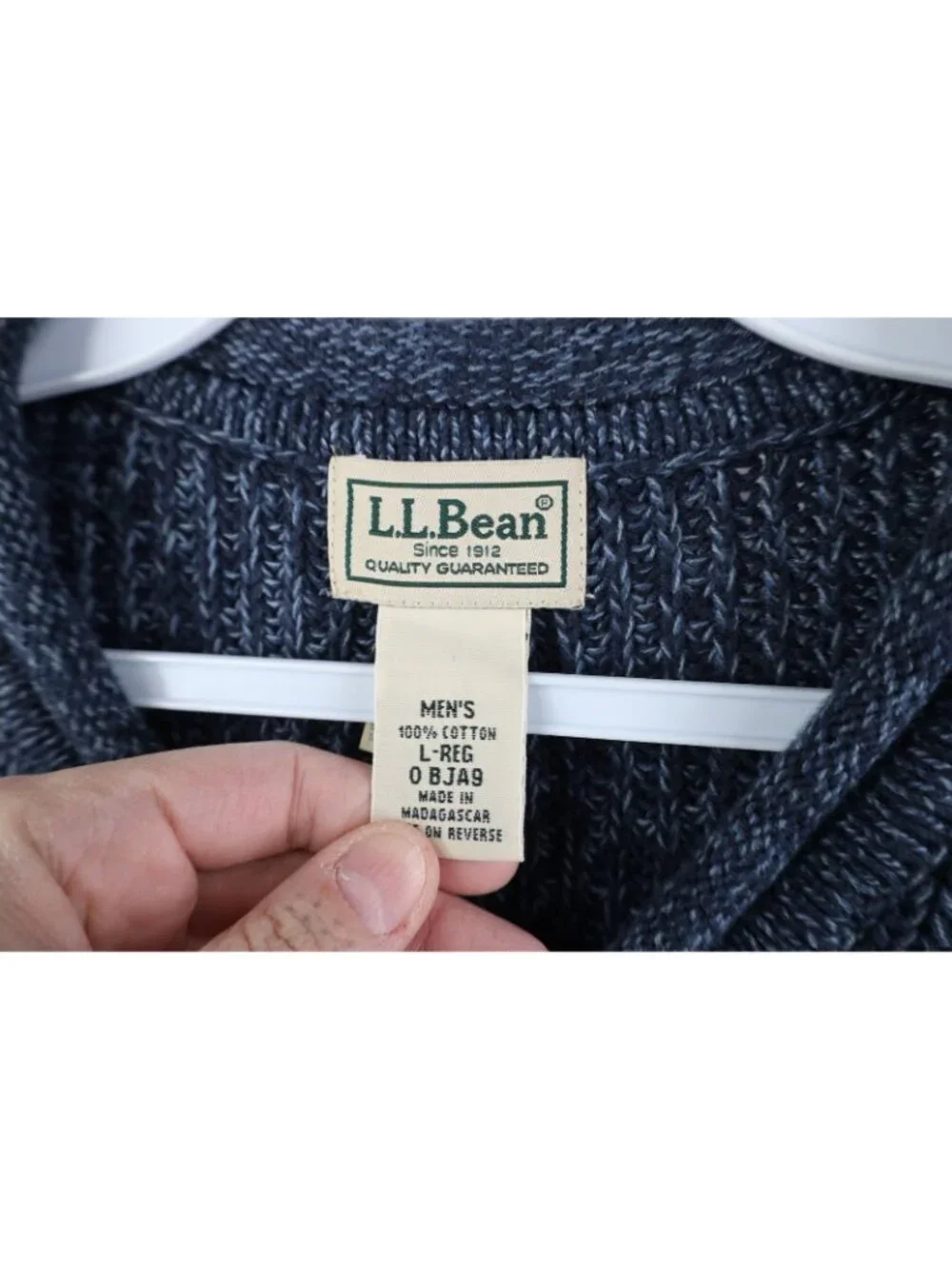 Vtg 90s LL Bean Mens Large Blank Marled Ribbed Knit Henley Sweater Blue Cotton
